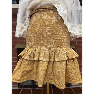 Spell & The Gypsy Lioness Ruched Mini Skirt Ruffle Smocked Caramel Tan XS